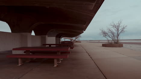 empty picnic area under overhang