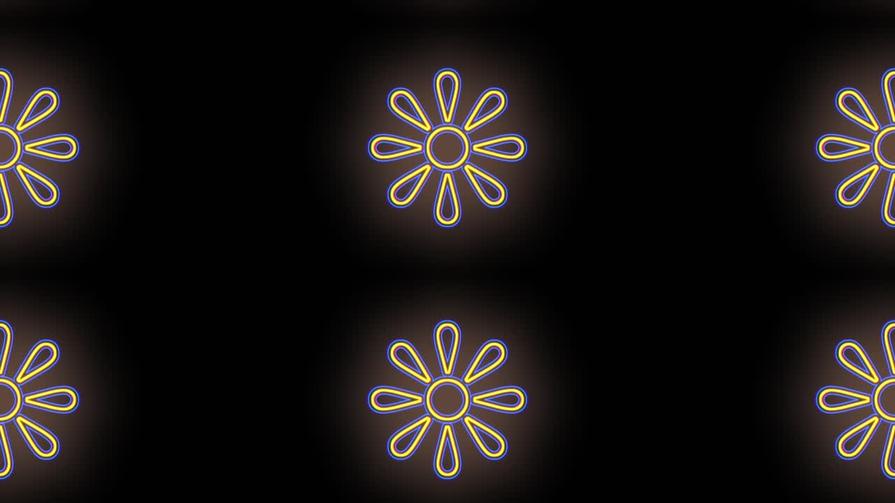 네온 led 조명이 있는 행에 있는 추상 여름 꽃 아이콘