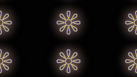 Abstrakte-Sommerblumen-Symbole-In-Reihen-Mit-Neon-LED-Licht