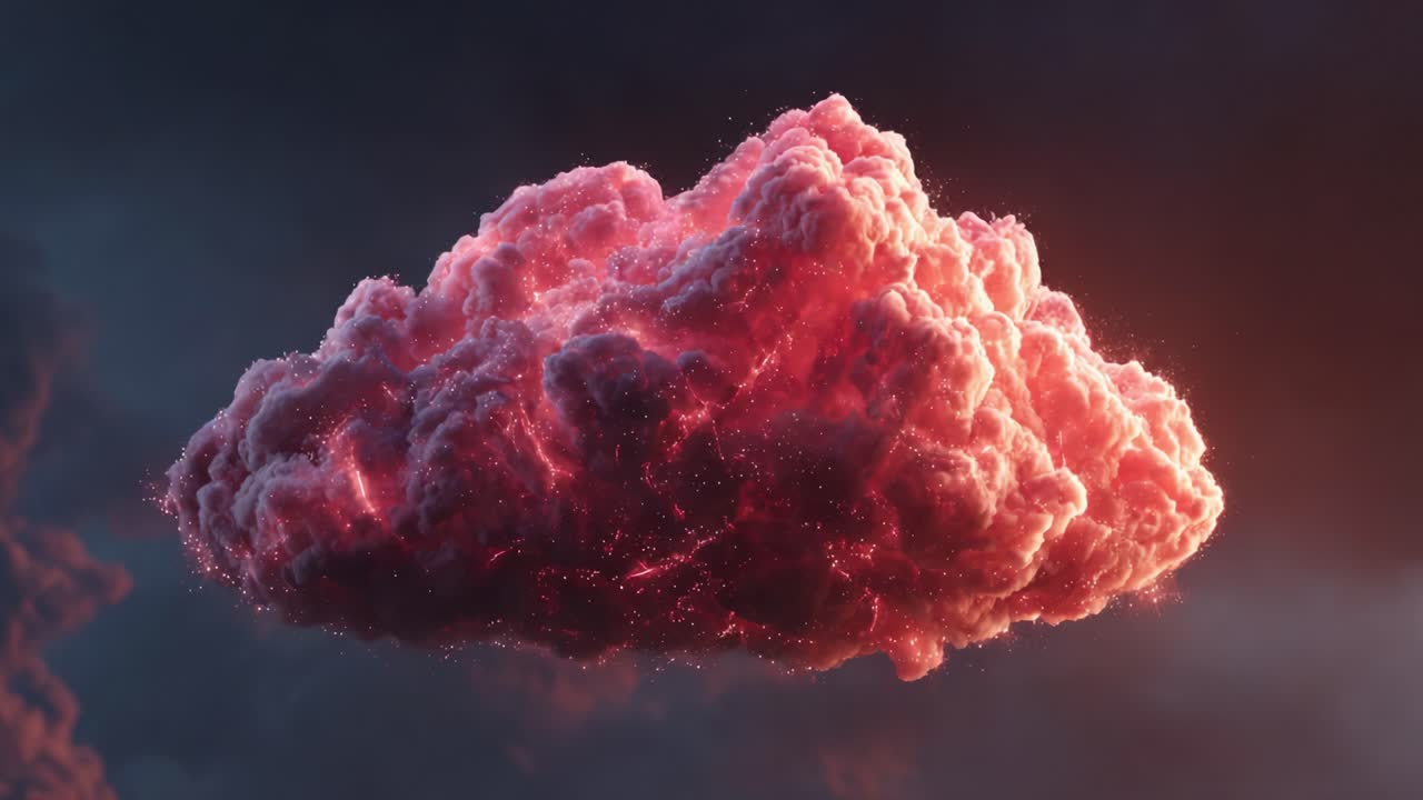 Ethereal Cloud Formation Radiating Vibrant Colors with Electric Pulses, Illuminated Against a Darkening Sky, Creating a Stunning Visual Display of Nature's Power