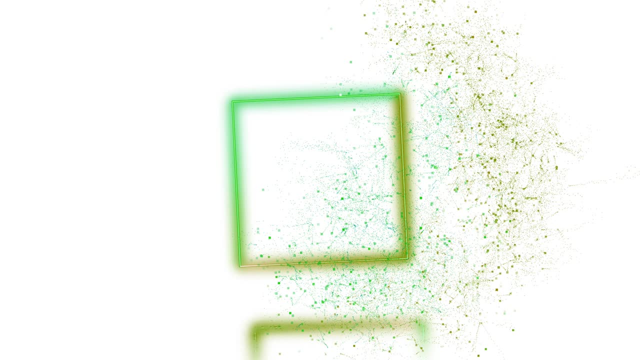 video 4k de 5 en 1 cuadrados de colores giratorios con pequeñas partículas en fondo blanco.