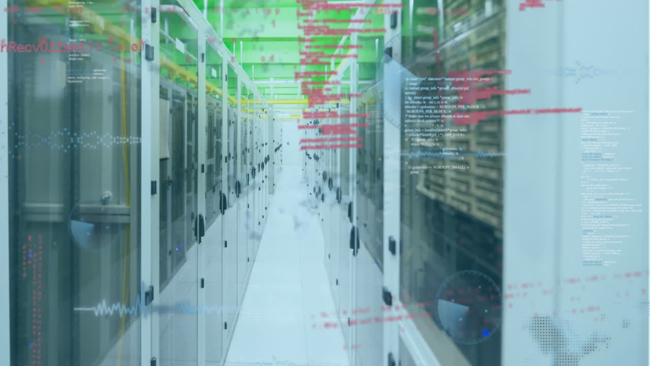 Animation of data processing against computer server room
