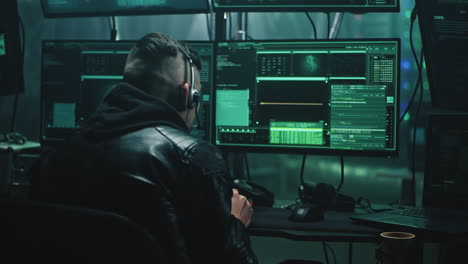 hacker working in a dark cyber security room