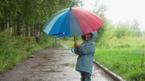 una joven caminando bajo la lluvia con un paraguas