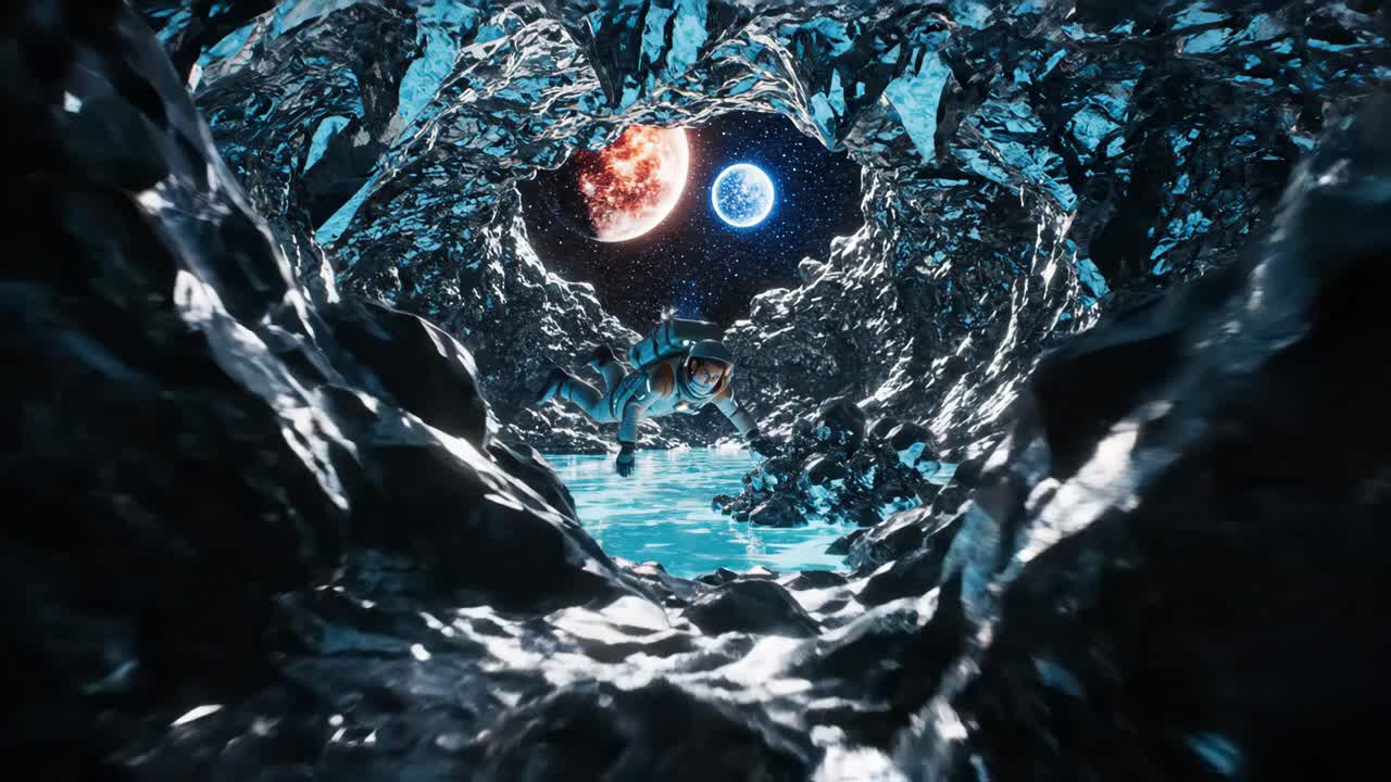 Astronaut Exploring Alien Cave