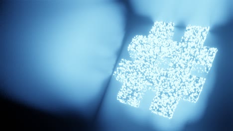 signo y símbolo de hashtag brillo partícula futurista 3d renderización patrón de polígono cúbico, red social tecnología de conexión a internet diseño conceptual en fondo negro animación 4k con espacio de copia