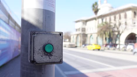 close-up of a pedestrian crosswalk button