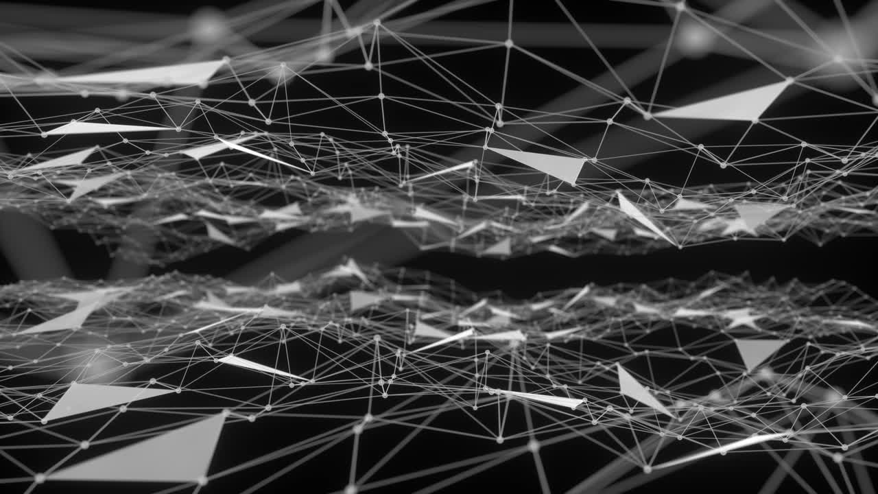 플렉서스 모션 그래픽과 함께 추상적인 배경 어두운 파란색 - 기술 블록체인 개념 - 움직이는 선과 점 - 3d 애니메이션 루프