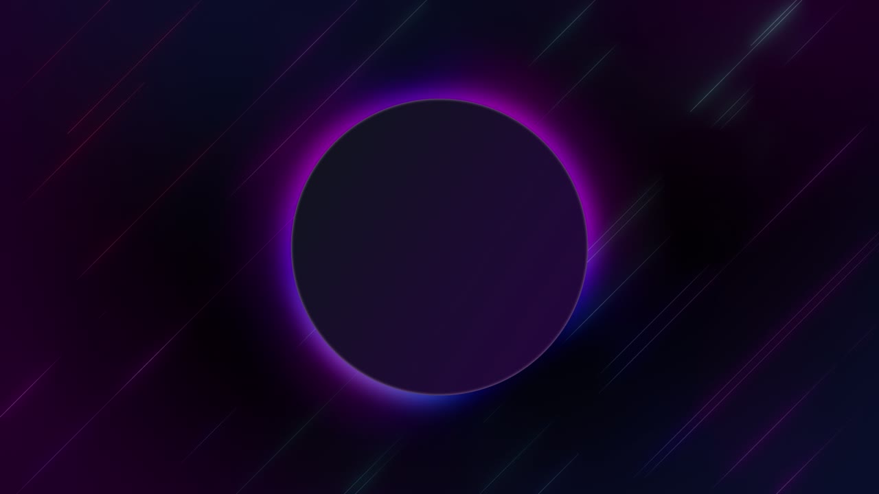 animación de círculo de neón abstracto. azul, púrpura, colores brillantes. plantilla de gráficos de movimiento, video de stock en bucle. espacio de copia para texto. tecnología de alta tecnología futurista estilo moderno. brillo fluorescente