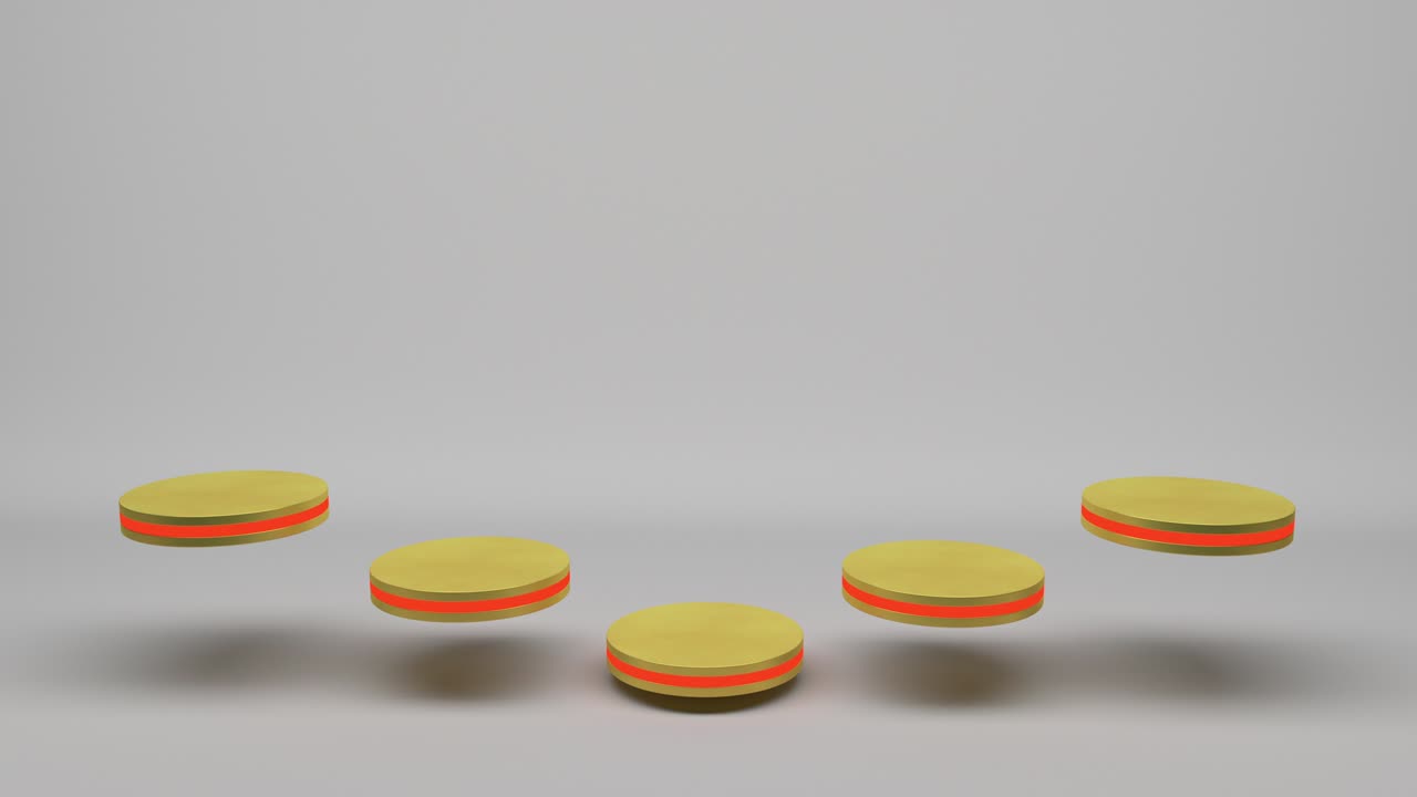 황금 제품 스탠드 미래주의 또는 포디움 피데스탈 빈 디스플레이에 색 배경과 함께 박이는 빛을 성장. 3d 렌더링.