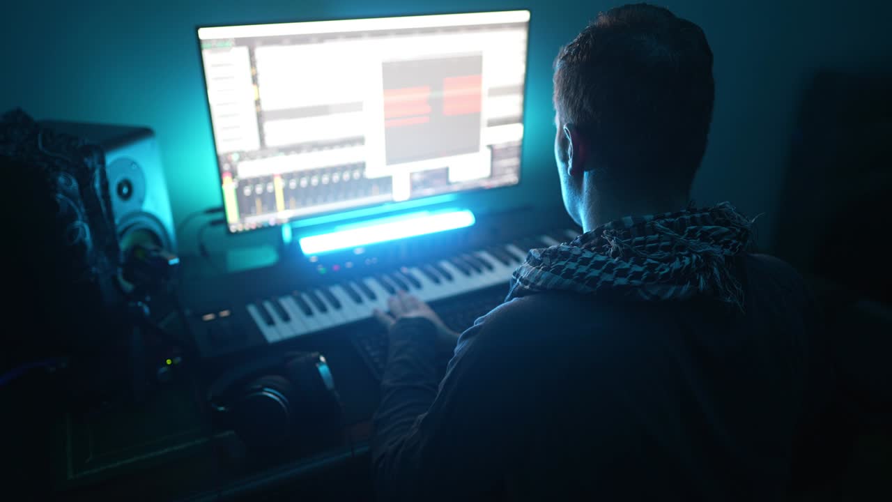 productor de sonido trabajando en un estudio de grabación.