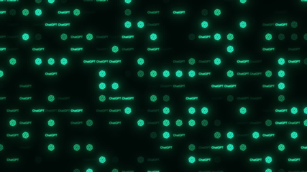 Glowing ChatGPT Logos and Text Pattern on Dark Background