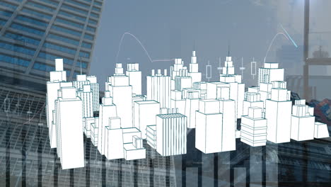 animation of digital city over cityscape