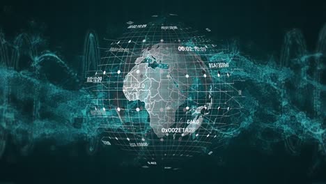 animation of globe with data processing over dark background