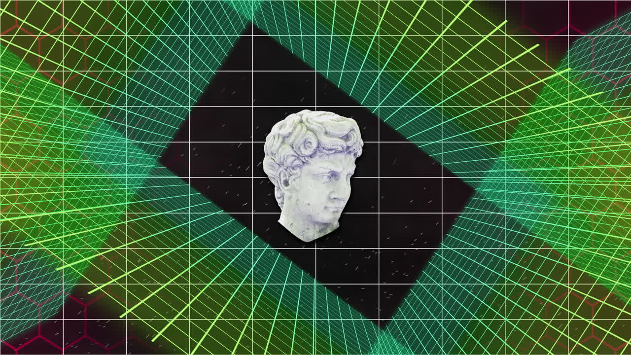 검은 바탕에 모양과 선을 가진 조각 위의 간섭의 애니메이션