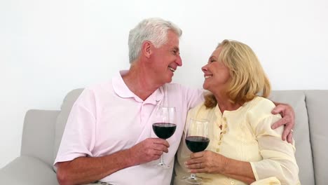 Retired-couple-drinking-red-wine-on-the-couch