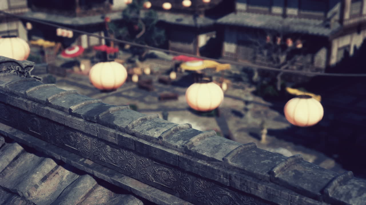 밤에 고대 아시아 도시