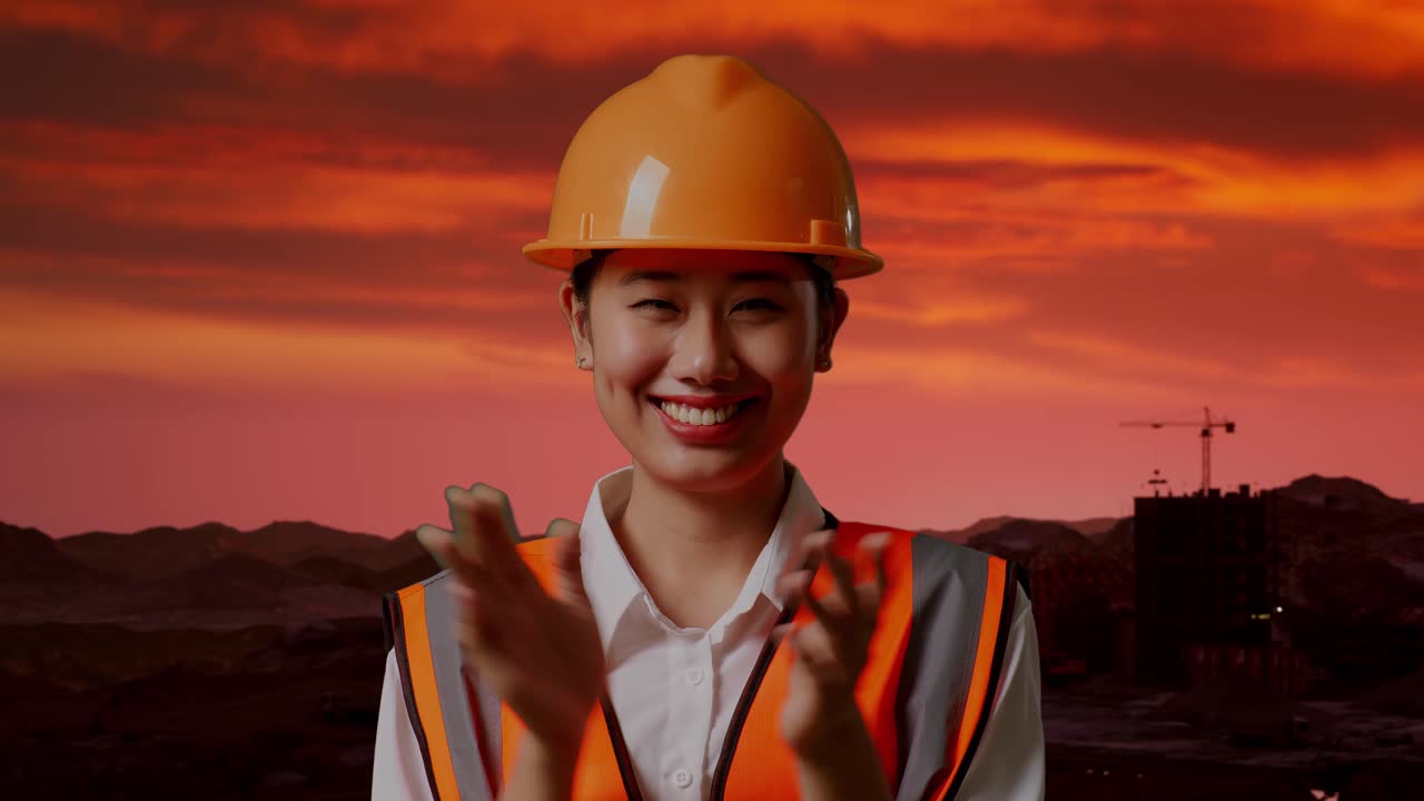 ingeniero feliz al atardecer