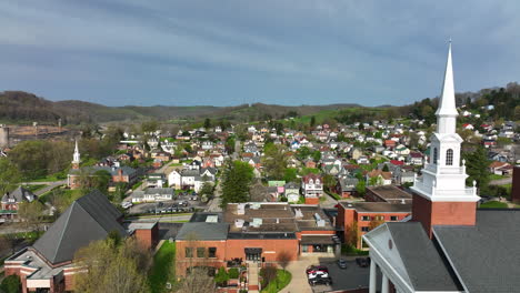 Church-steeple-reveal-of-small-town