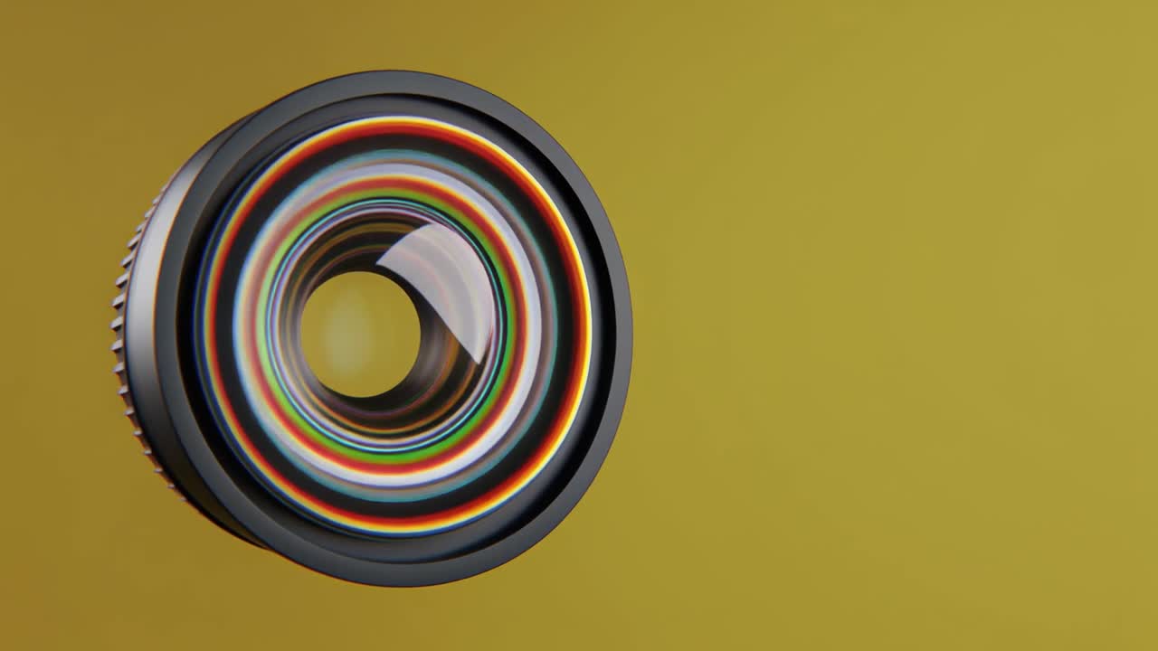 Obiettivo Fotografico Astratto con Aberrazione Cromatica su Sfondo Giallo