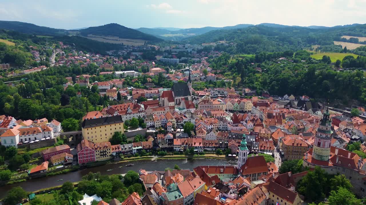 view from above of the historic city center and its surroundings