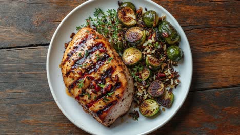 grilled chicken breast with roasted brussels sprouts and wild rice