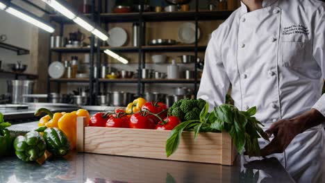 chef preparando verduras frescas en una cocina