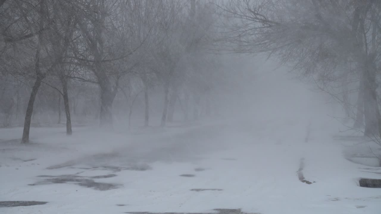 Blizzard in the city. Shooting in the winter