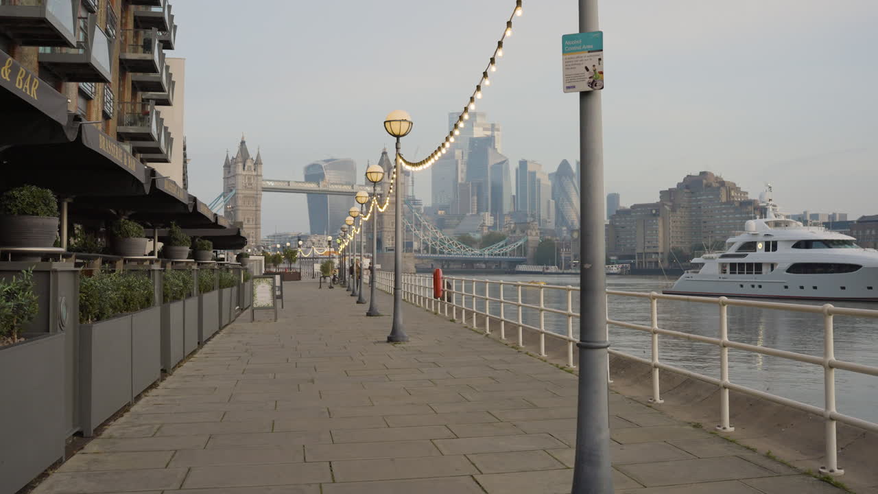 Empty London Walkway by Tower Bridge at Dusk
