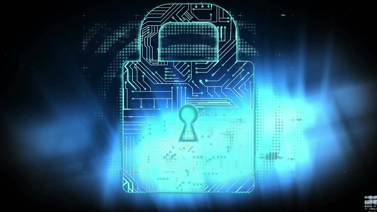 Digital Data Security Concept with Glowing Circuit Board Padlock