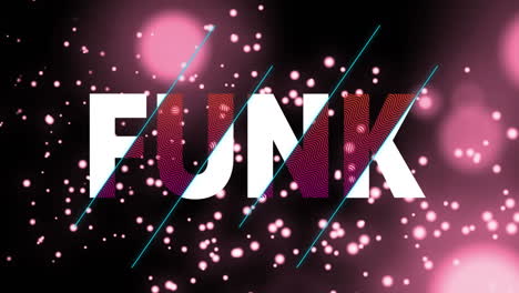 animation of funk in white and red text over glowing pink lights and particles on black background