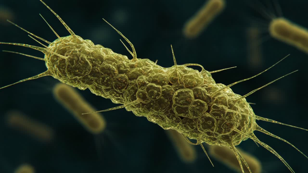Detailed Visualization of Bacterial Microorganism: Exploring the Unique Structure and Characteristics of a Microbe in High-Resolution Imagery