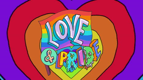 animatie van liefde en trots tekst en regenboog harten.