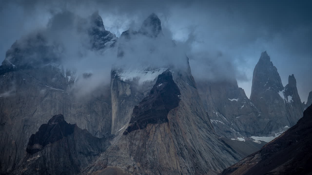 Torres Del Paine National Park Chile, Time Lapse Of Clouds and Extreme Weather Around Andes Peaks