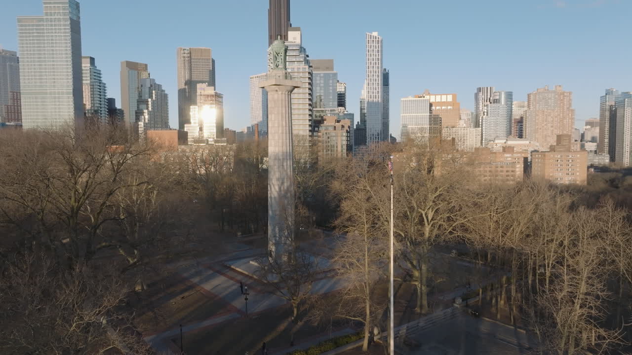 Aerial view of the Prison Ship Martyr's Monument. Shot on a winter morning in Brooklyn’s Fort Greene Park