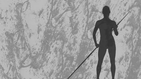 animation of javelin thrower silhouettes over shapes on grey background