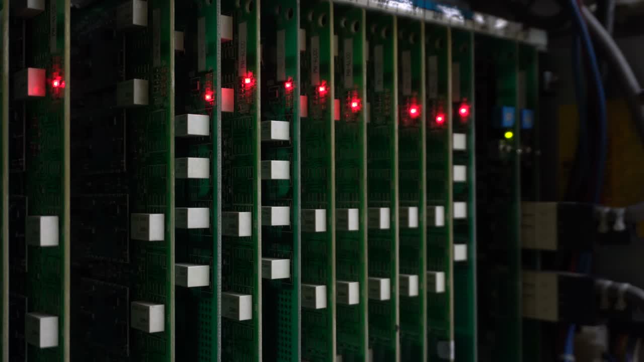 PABX phone motherboard with a flashing light indicating the digital connection status