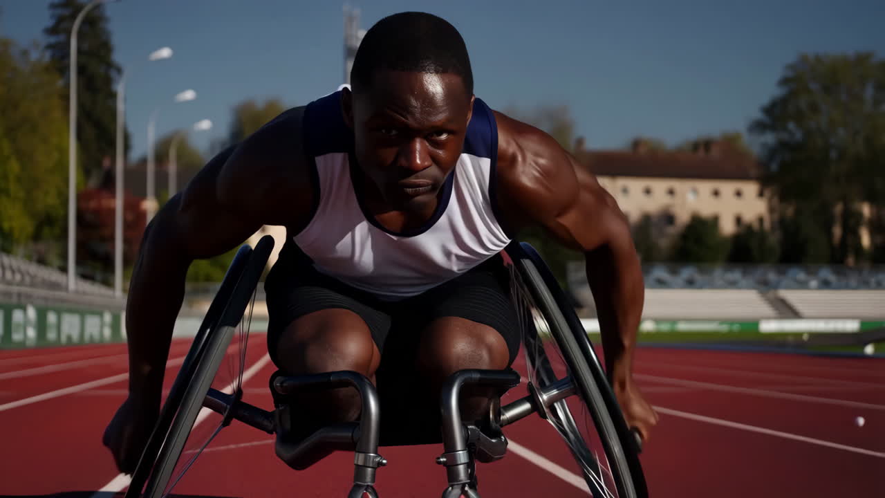 Wheelchair Athlete Racing on Track