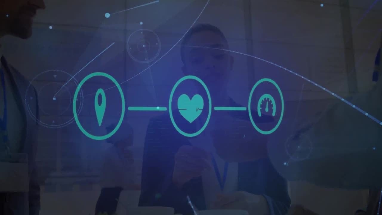 사업가, 아이콘 및 연결 네트워크의 애니메이션