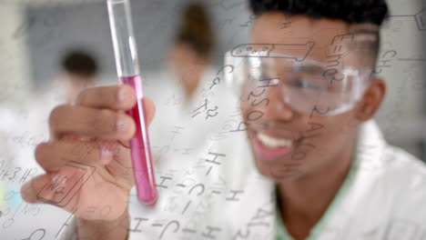 animation of scientific data processing over african american male student in laboratory