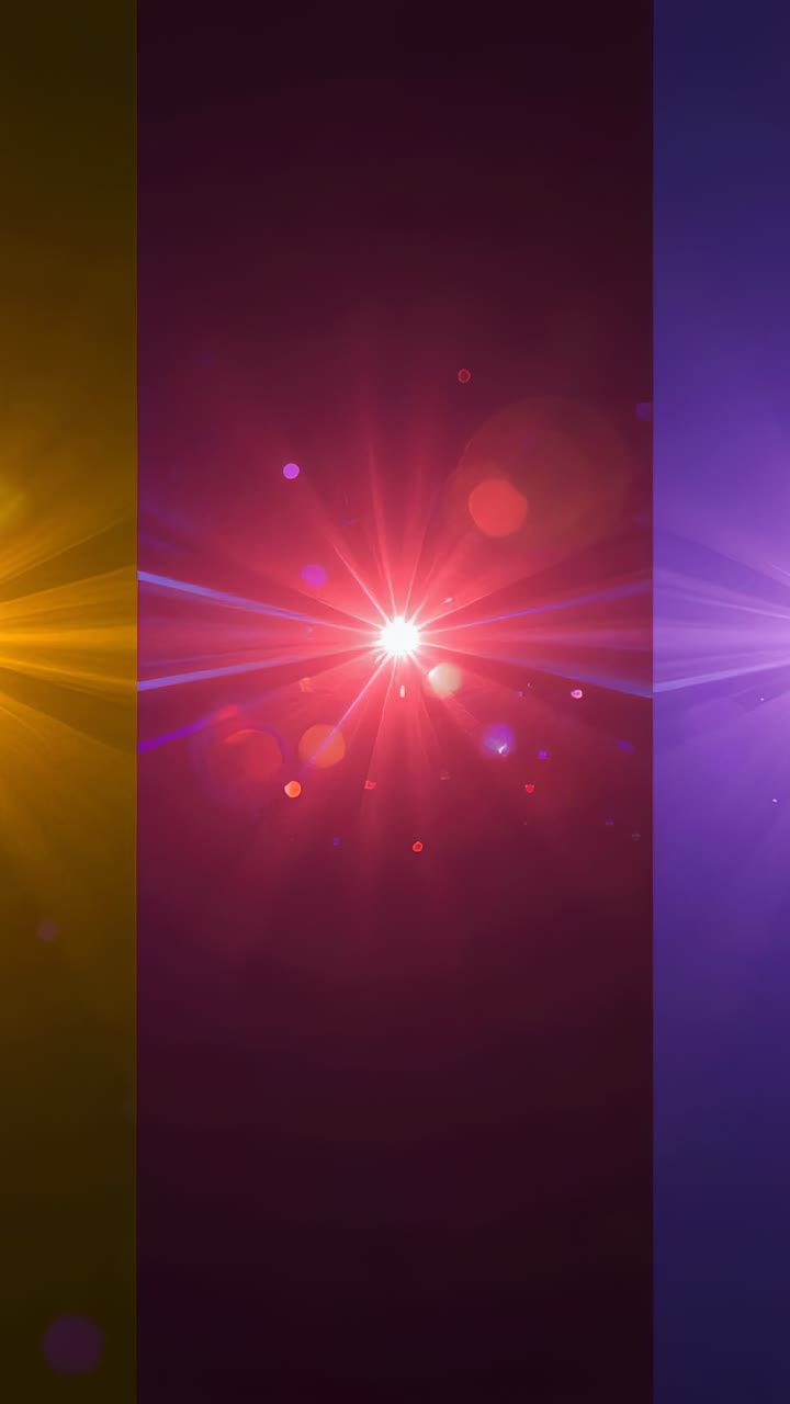 Vertical video: On play maroon panel pulsing starburst for tri-panel background, gold violet panels