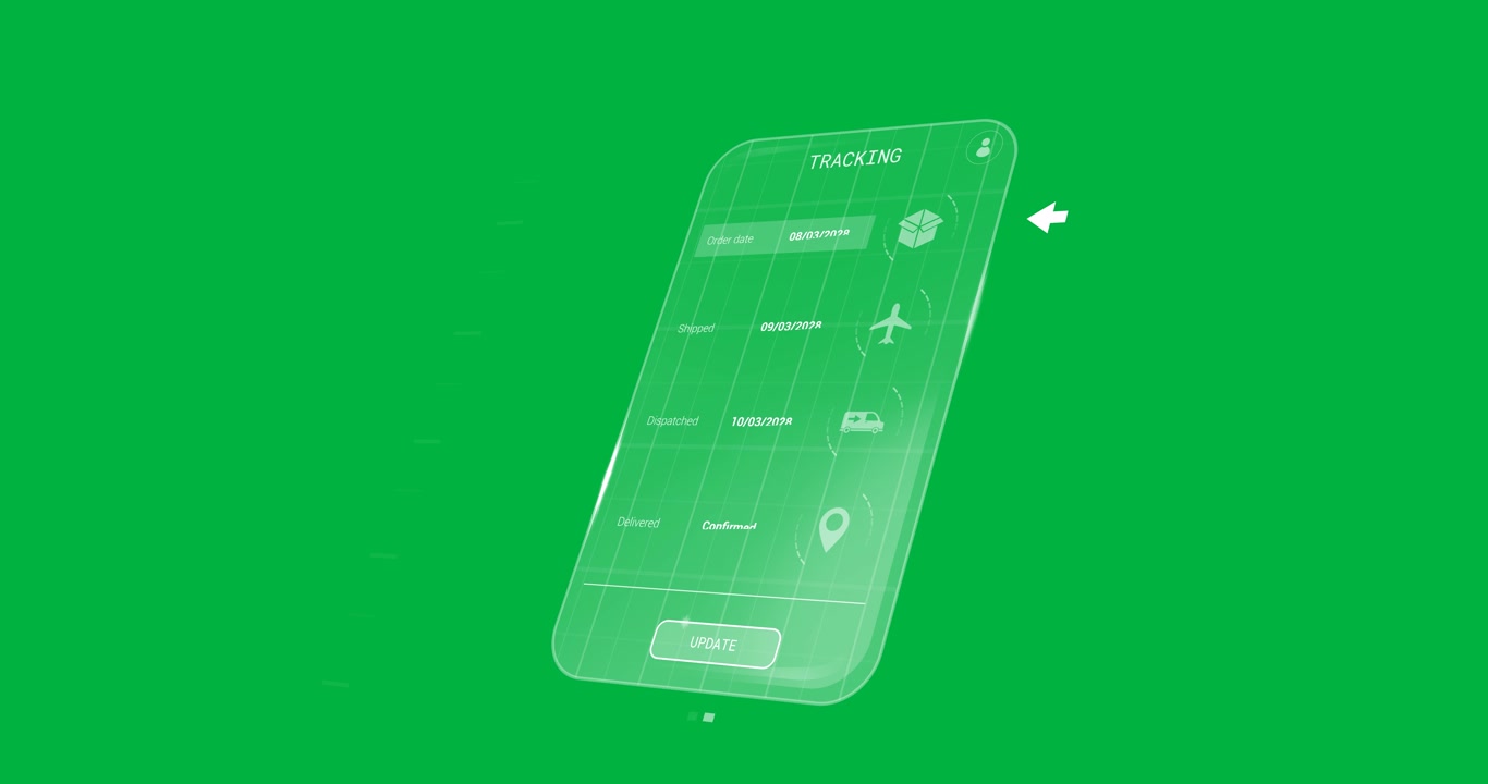 Animation of smartphone with customer order delivery tracking on screen, transparent background