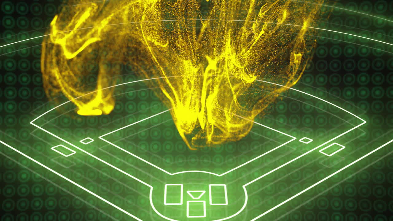 Yellow abstract animation over digital baseball field diagram