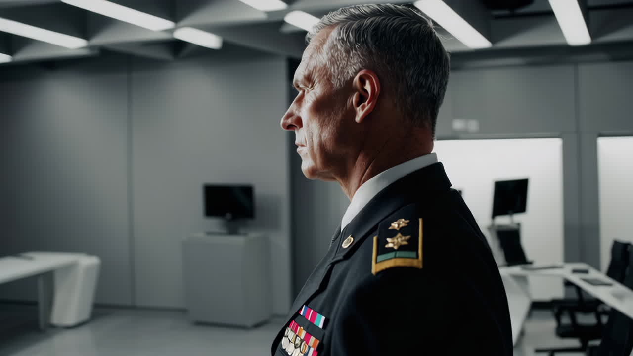 Military Officer in Modern Facility
