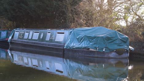 canal longboat moored up