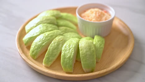 fresh guava sliced with chili and salt dipping