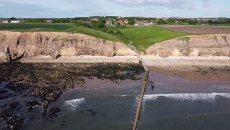 Aerial-Drone-4K-HD-Footage-of-Ryhope-Cliffs-Hendon-Beach-in-Sunderland-North-East-UK