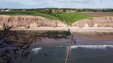 aerial drone 4k hd footage of ryhope cliffs hendon beach in sunderland north east uk