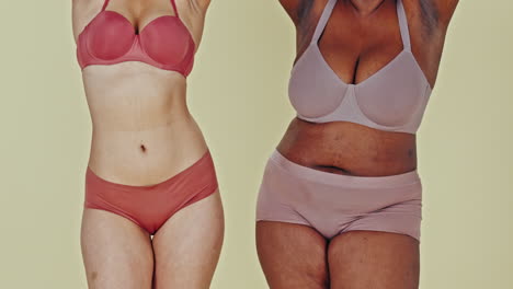 two women wearing bras and underwear
