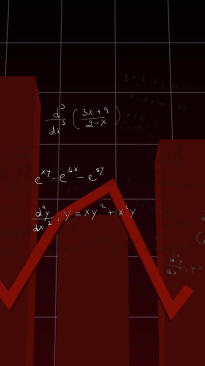 Animation of data processing with math equation and red graphs